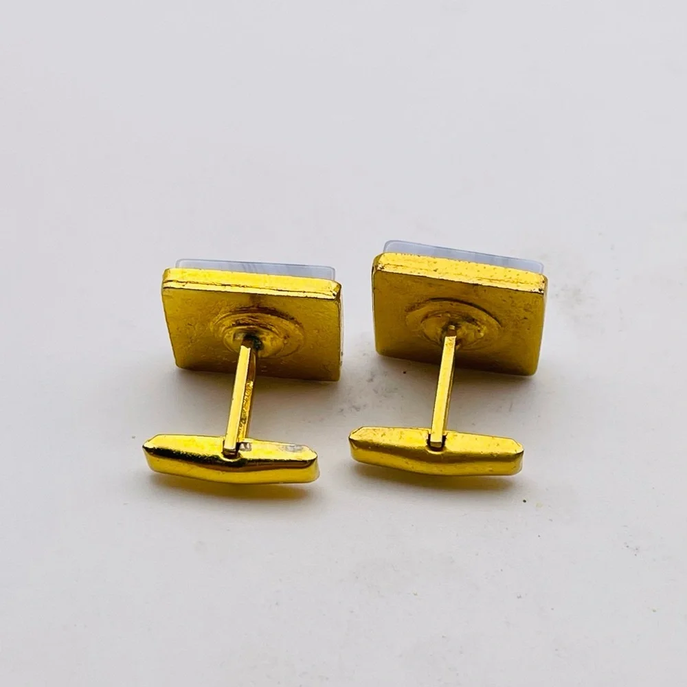 Striking Vintage Genuine Polished Blue Lace and Gold Tone Cufflinks